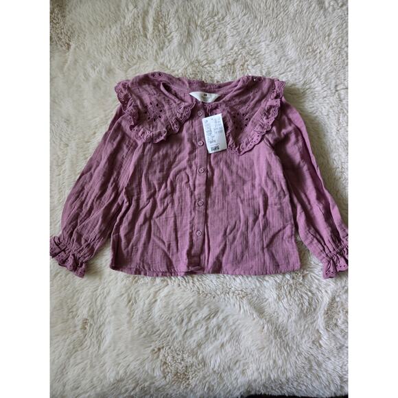 H&M Mauve long sleeved eyelet Blouse size 6 girls  NWT - Picture 2 of 8